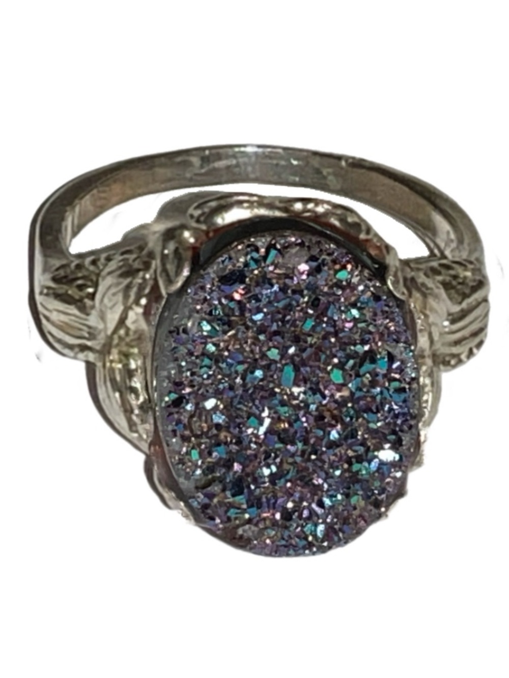 Ring - Dark Blue Druzy Oval in Sterling